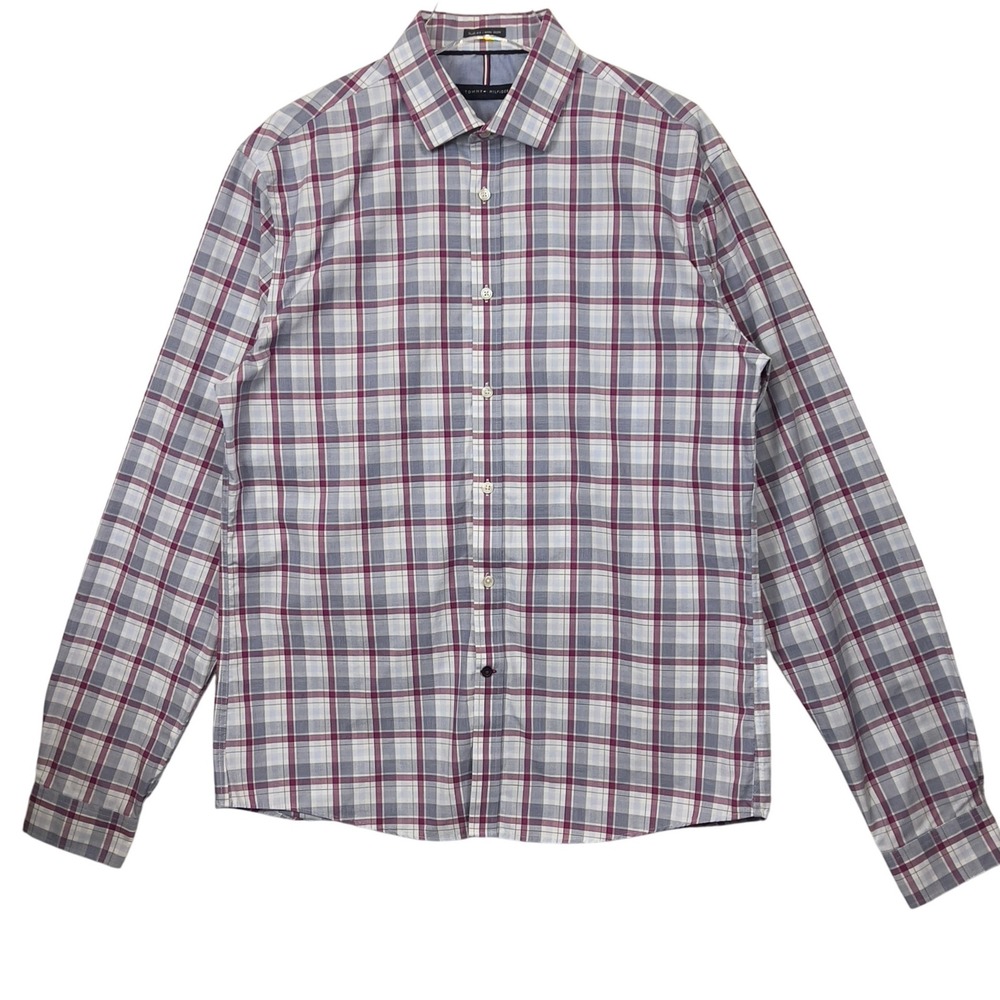 Tommy Hilfiger Slim Fit Non Iron Plaid Long Sleeve ButtonUp‎ Shirt 16 1/2 Large